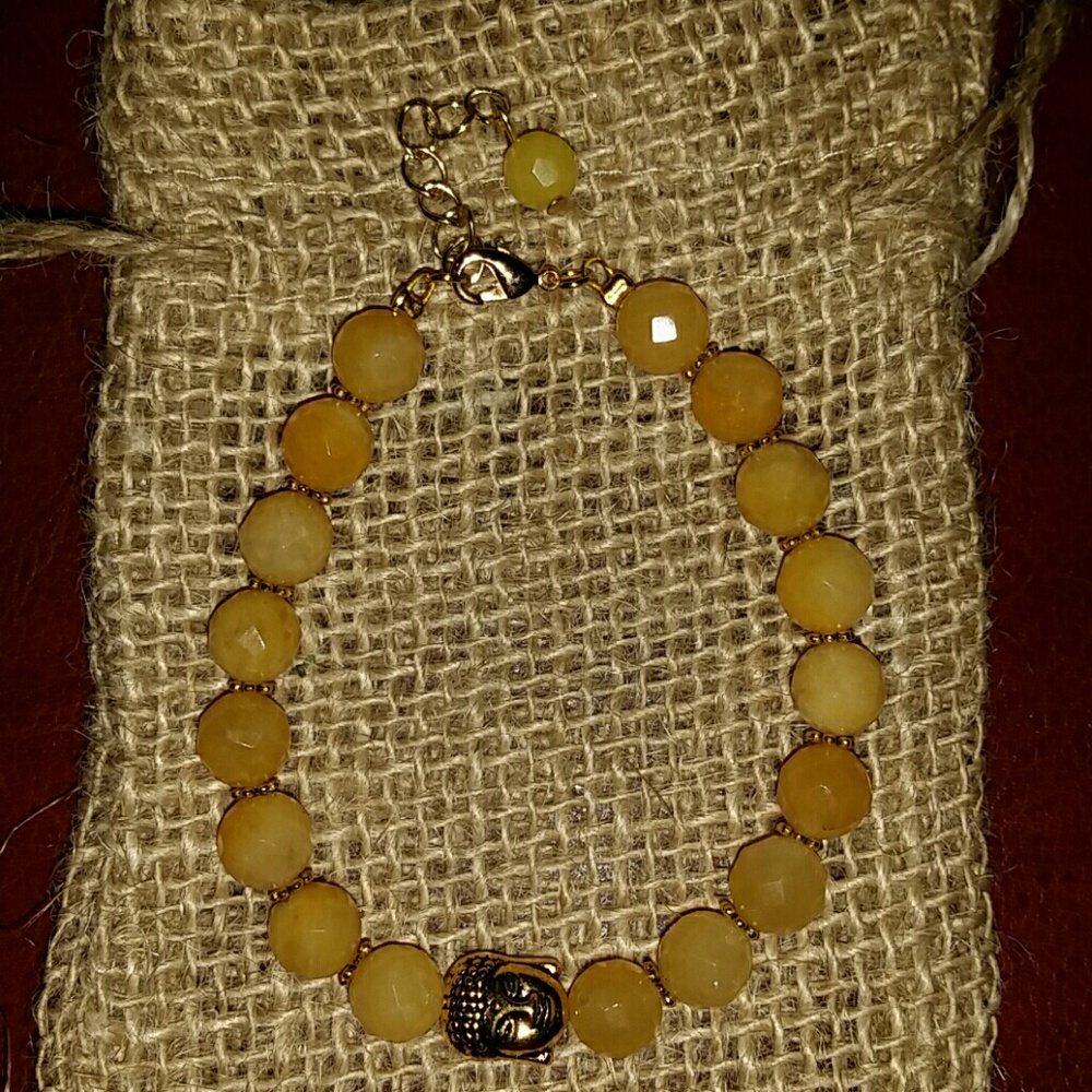 Yellow agate gemstone gold plated Buddha bracelet